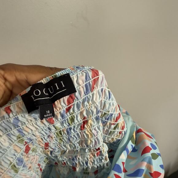 Eloquii Tie Shoulder Midi Dress Blue Multicolored Plus Size 18 Spring Summer New - Picture 7 of 8